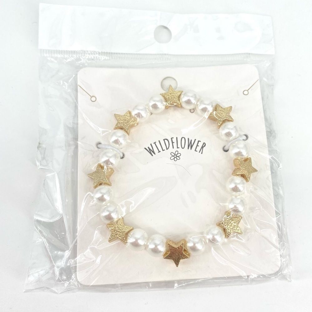 Wildflower pearls gold stars stretch bracelet new nwt shimmer perla Estrella